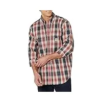 carhartt men's big & tall flame-resistant force rugged flex original fit twill long-sleeve plaid shirt, oxblood, medium/tall