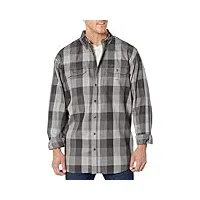 carhartt men's flame-resistant force rugged flex original fit twill long-sleeve plaid shirt, steel, medium