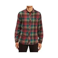 billabong men's classic long sleeve flannel shirt, oxblood plaid, large