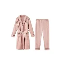 ensemble 2 pièces femme robe et pantalon hiver chaud loungewear peignoir en molleton corail (couleur : rose, taille : moyenne)