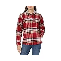 dickies women’s flannel hooded shirt jacket, boyfriend aged brick plaid, xs femme