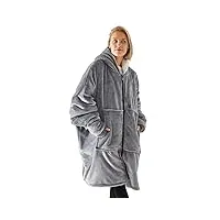couverture sweat à capuche femme homme chaud doux pull en polaire avec poche frontale unisexe robe de couverture flanelle avec fermeture éclair (gray)