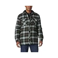 dickies tall size men's relaxed fleece hooded flannel shirt jacket, black/timber ombre plaid, xtl