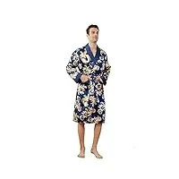 westkun robe de chambre kimono japonais homme peignoir satin manche longue sortie de bain vêtements de nuit pyjama long yukata cardigan veste manteau haut(imprimé marine,m)