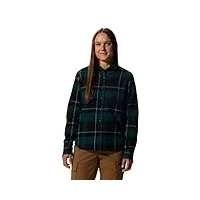 mountain hardwear women's standard plusher long sleeve shirt, dark marsh tartan plaid, small