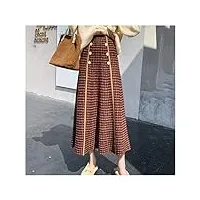 zying automne hiver plaid knit jupes à tricoter rétro taille haute une ligne jupe midi jupe femme (color : a, size : one size)