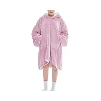zyxdk couverture à capuche portable pour adultes, Énorme sweat sherpa et flanelle avec manches côtelées confortables, poche géante (color : purple, size : one size)