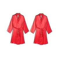 vêtements de nuit femme robe oblique col v kimono peignoir manches longues polyester robe de chambre chambre loungewear (couleur : rouge, taille : x-large) (rouge × 2 c),peignoir