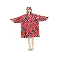 couverture à capuche surdimensionnée en flanelle sherpa avec poche pour adultes, hommes et femmes, tartan royal stewart