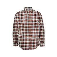 wolverine men's flame resistant plaid long sleeve twill shirt, russet plaid, medium