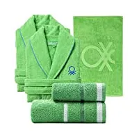 united colors of benetton ensemble de salle pack casa benetton 2 peignoirs (taille m/l et l/xl) avec tapis de bain 50 x 80 cm et jeu de 2 serviettes (50 x 30 cm + 90 x 50 cm) de couleur verte, mixte