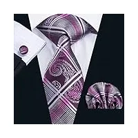 mgwye cravate de hommes set soie purple cravate plaid cravates hanky boutons de manchette for mariage business party (color : a, size : one size)