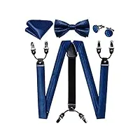tjlss cuir véritable 6 clips bretelles élastiques bretelles bleus plaid soyk hommes jarretelles nœuds d'arc de noeud pantalon (color : blue, size : one size)