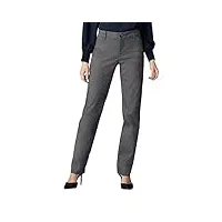 lee women's wrinkle free relaxed fit straight leg pant, black/white rockhill plaid, 16 petite