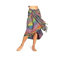 panasiam sarong dans les couleurs sombres écharpe châle serviette de plage robe portefeuille tissu naturel doux produit équitable, b810 rainbow flowers, 190x116cm