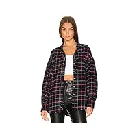 free people women's happy hour plaid shirt, navy combo, sm