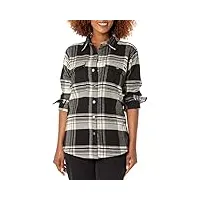 dickies women’s duratech renegade flannel shirt, black/oatmeal large windowpane plaid, 2x