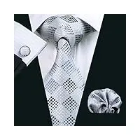 agounod cravates for hommes gris plaid classique soie jacquard tissé cravate hanky ​​bouton de manchette ensemble for mariage formel marié fête affaires (color : a, size : one size)