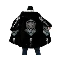 cape épaisse chaude à capuche pour homme avec symbole de tatouage viking armure manteau manteau manteau 3d imprimé coupe-vent en laine cape peignoir, d581, xl
