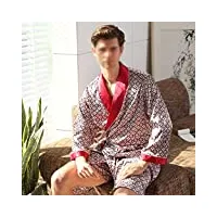 frahs peignoir en satin for homme chemise de nuit décontractée kimono robe loungewear sleepwear pyjama avec short (color : as shown, size : 2x-large)