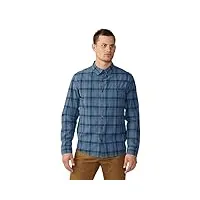 mountain hardwear men's standard big cottonwood long sleeve shirt, light zinc trailhead plaid, small