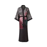 ledamon peignoir kimono long pour femme – peignoir classique à motif floral, plumes de paon, taille unique