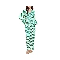 szcaecie femmes de 100% soie du mûrier pyjama ensemble, 19 momme manches longues plaid bouton vers le bas pyjamas, détente (vert/blanc treillis,s)