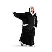 serumy couverture à capuche super longue en flanelle avec manches sweats à capuche d'hiver sweatshirt femmes hommes pullover polaire géante tv blanket - noir, m (120 cm)