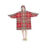 couverture à capuche surdimensionnée, couverture à capuche, rouge crème classique à carreaux, multicolore, taille unique