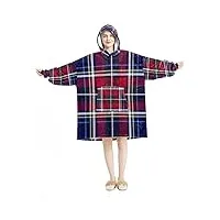 couverture à capuche, motif écossais rouge et bleu foncé, surdimensionné, multicolore, taille unique