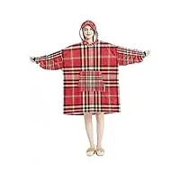 couverture à capuche, motif écossais rouge et beige, surdimensionné, multicolore, taille unique