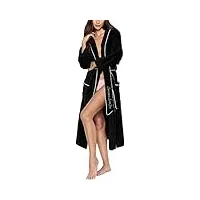 peignoir de luxe en molleton corail pour femmes, hiver, chaud et confortable, avec capuche chemise de nuit longue,noir,xl