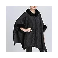 ekayg femmes hiver cape plaid poncho faux grand col de fourrure châle plus la taille Épais chaud tricot cardigan cape manteau (noir taille unique)