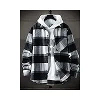 men's fall winter outwear men pocket front plaid tweed overcoat without hoodie