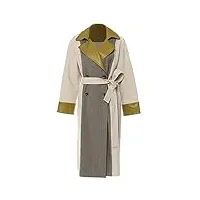 wokas manteau oversize trench coat cuir pu revers patchwork plaid double boutonnage écharpes coupe-vent (couleur : multicolore, taille : s)