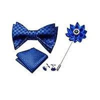 ditudo hommes bleu marine nœud papillon auto-noué nœuds plaid soie cravate ensemble poche carré boutons de manchette boutonnière à carreaux cravate