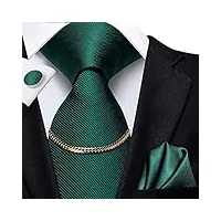 business black luxury plaid men's cravate soie cravate chaîne mouchoir boutons de manchette set design hommes cadeaux de mariage (couleur: 3 pack, taille: 1) (argent taille unique)
