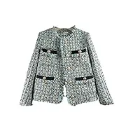 jxqxhcfs runway automne french petit parfum femme tassel tweed plaid vestes manteau outwear top, picture color, s