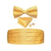 hommes tuxedo cummerbund jaune soie plaid solide noeud papillon handerchif boutons de manchette ensemble fête de mariage cummerbunds taille (couleur : jaune, taille : taille unique)