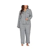 pyjama 2 pièces plus size pour femme vêtements de nuit à manches longues en tissu à carreaux et à boutons pour femmes,plaid,3xl