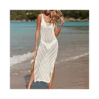 sdfgh robe de plage femme monochrome sexy tricot creux plage bikini maillot de bain couverture vêtements de protection solaire