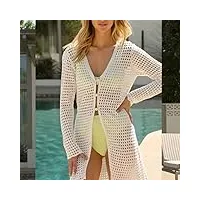 sdfgh maillot de bain bikini monochrome à l'extérieur des couvertures de plage vêtements de protection solaire femme sexy bouton creux en tricot