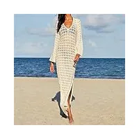 sdfgh robe de plage femme couleur unie sexy tricot creux plage bikini maillot de bain couverture vêtements de protection solaire
