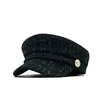 women hats tweed plaid newsboy caps flat top visor cap vintage military female autumn winter (svart 6 7/8)