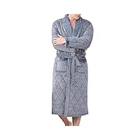 rafyzy hommes Épaissir couette chemise de nuit, châle col kimono peignoir 3-couche chemise de nuit pour l'hiver avec poches,gray blue,3xl