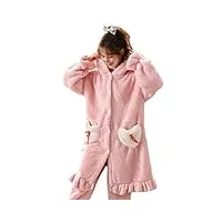 soiten hiver femmes robes chaudes chemises de nuit peignoir en molleton de corail pyjamas de bain vêtements de nuit homewear peignoir (couleur : rose, taille : l code)