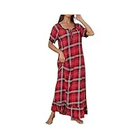 mioteq femmes rouge plaid chemises de nuit dentelle trim chemise de nuit manches courtes loungewear robe,xxl