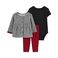 carter's baby 121g771 ensemble de veste en tricot pour fille, plaid gris/rouge, 6 meses