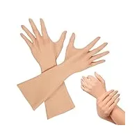 crodres gants en silicone artificiel pour femmes, fausses mains, couverture de bras, cicatrices, peau réaliste, prothèse faite à la main pour cosplay,color 3,with nails
