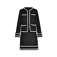 designer perlage plaid tweed costume femmes manches longues caché poitrine veste + jupe ensemble deux pièces automne hiver, noir , m